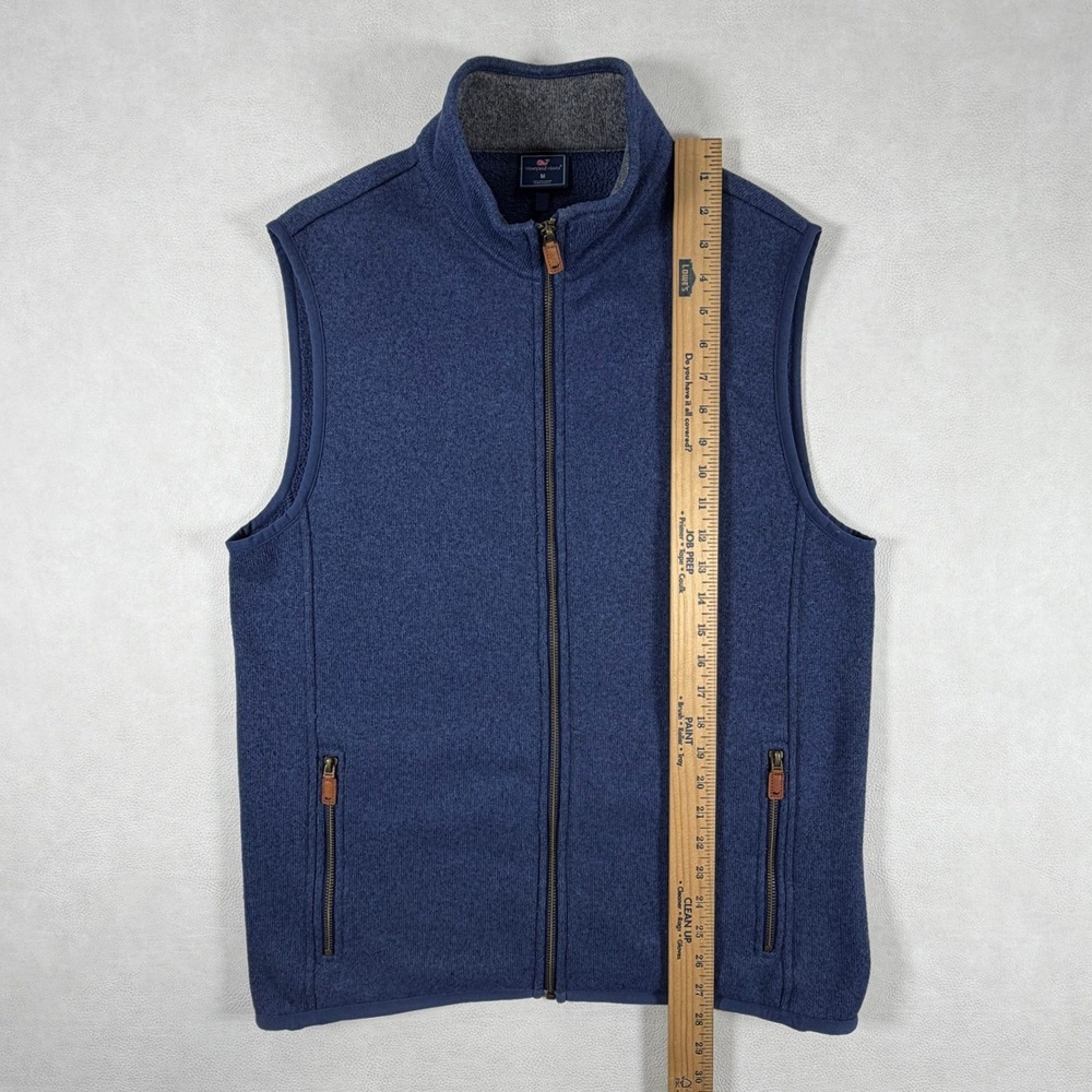 Vineyard Vines Mens Medium Heather Navy Full Zip Fleece Sweater Vest Blue - Picture 5 of 13